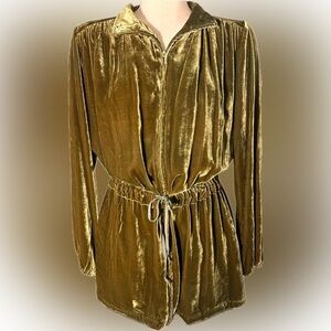Soft Surroundings Silk Velvet Tunic Jacket Olive Gold Drawstring Medium
